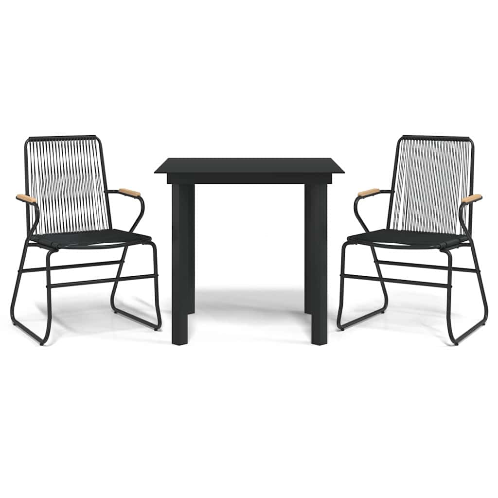 3 részes fekete PVC rattan kerti étkezőgarnitúra 2
