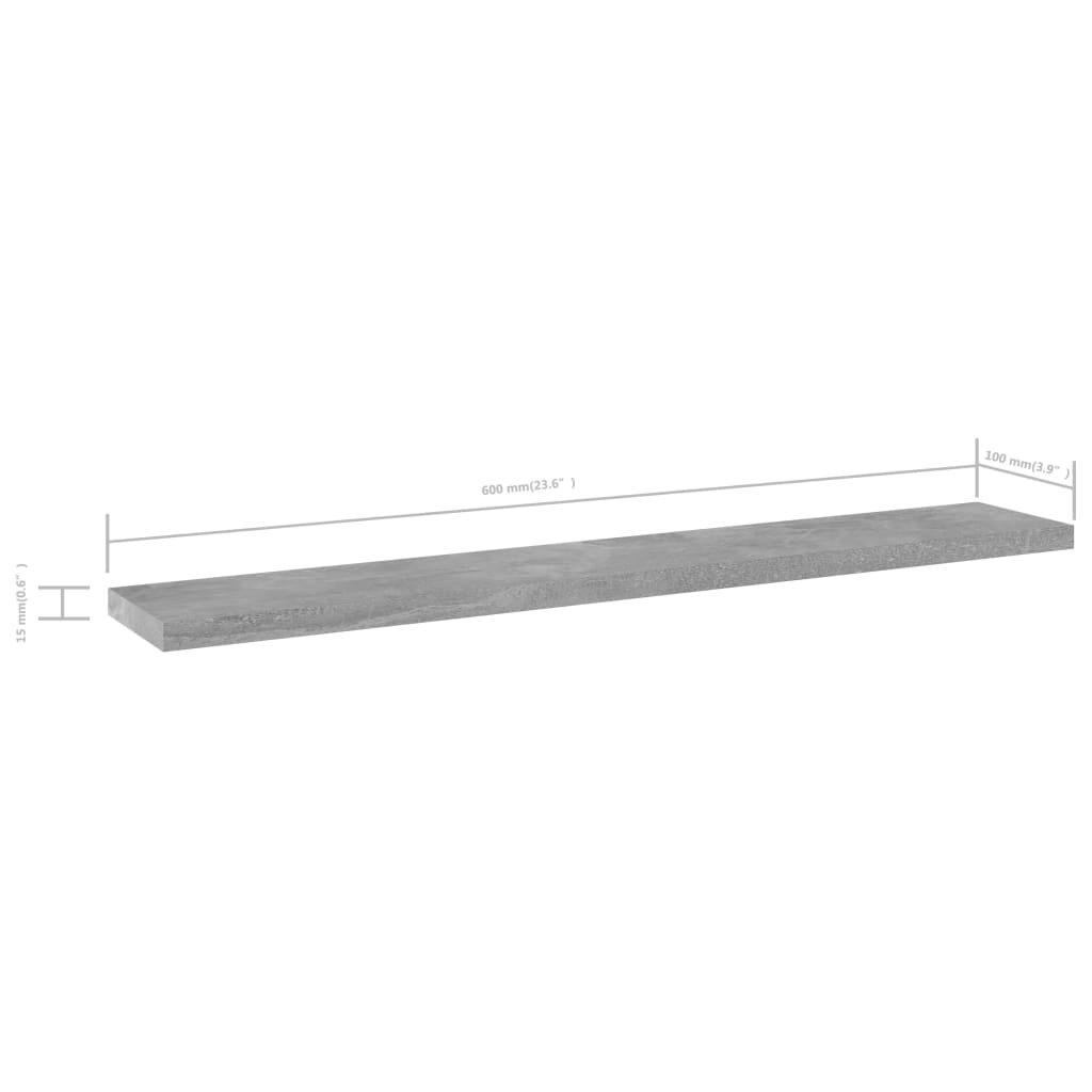 4 db betonszürke szerelt fa könyvespolc 60 x 10 x 1,5 cm 6