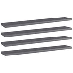 4 db magasfényű szürke forgácslap könyvespolc 60 x 10 x 1,5 cm