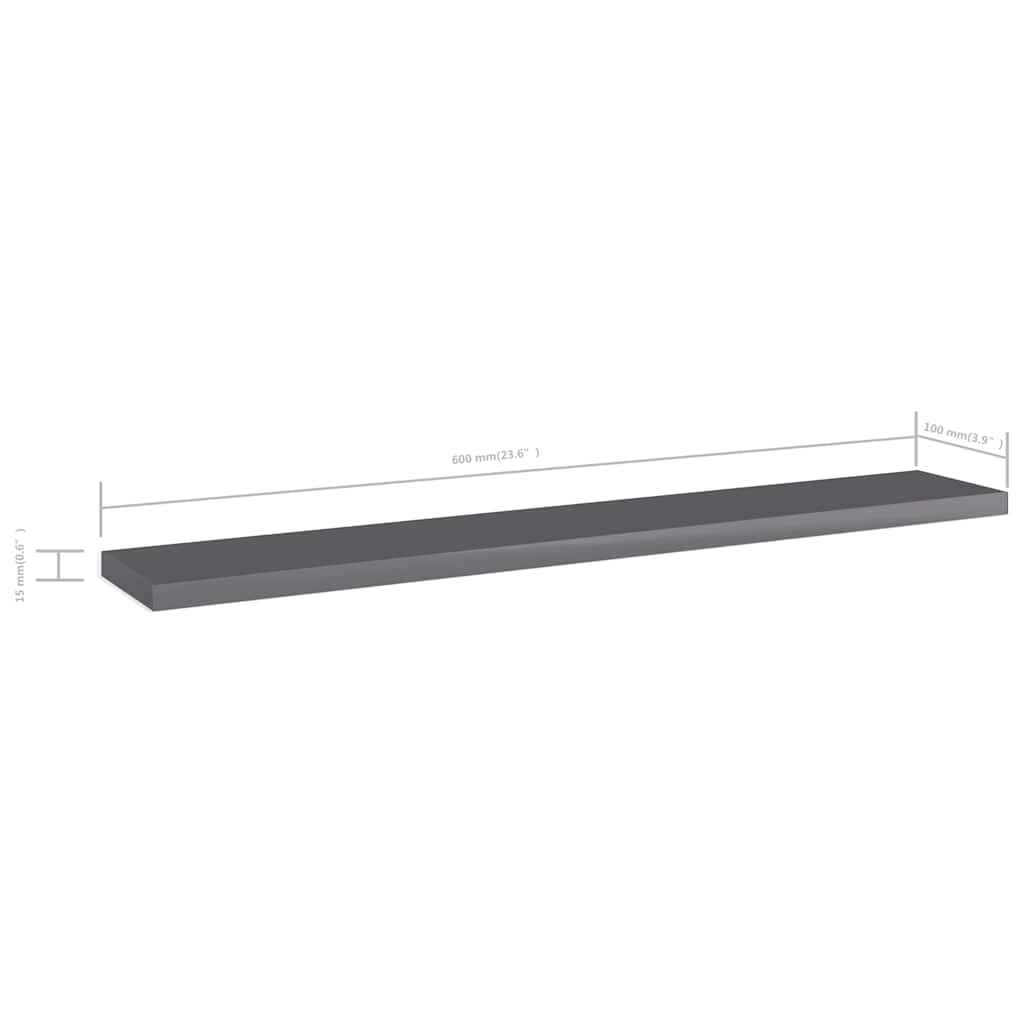 4 db magasfényű szürke forgácslap könyvespolc 60 x 10 x 1,5 cm 5