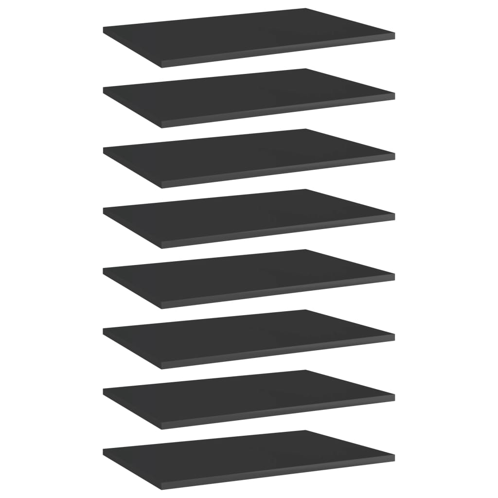 8 db magasfényű fekete forgácslap könyvespolc 60 x 40 x 1,5 cm