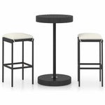 3 részes fekete polyrattan kültéri bárszett párnákkal 2
