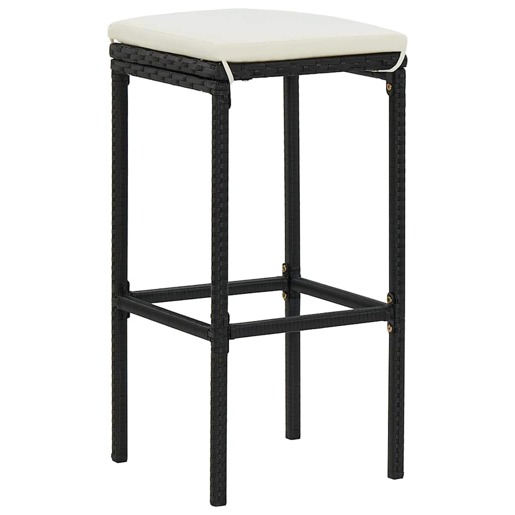 3 részes fekete polyrattan kültéri bárszett párnákkal 8