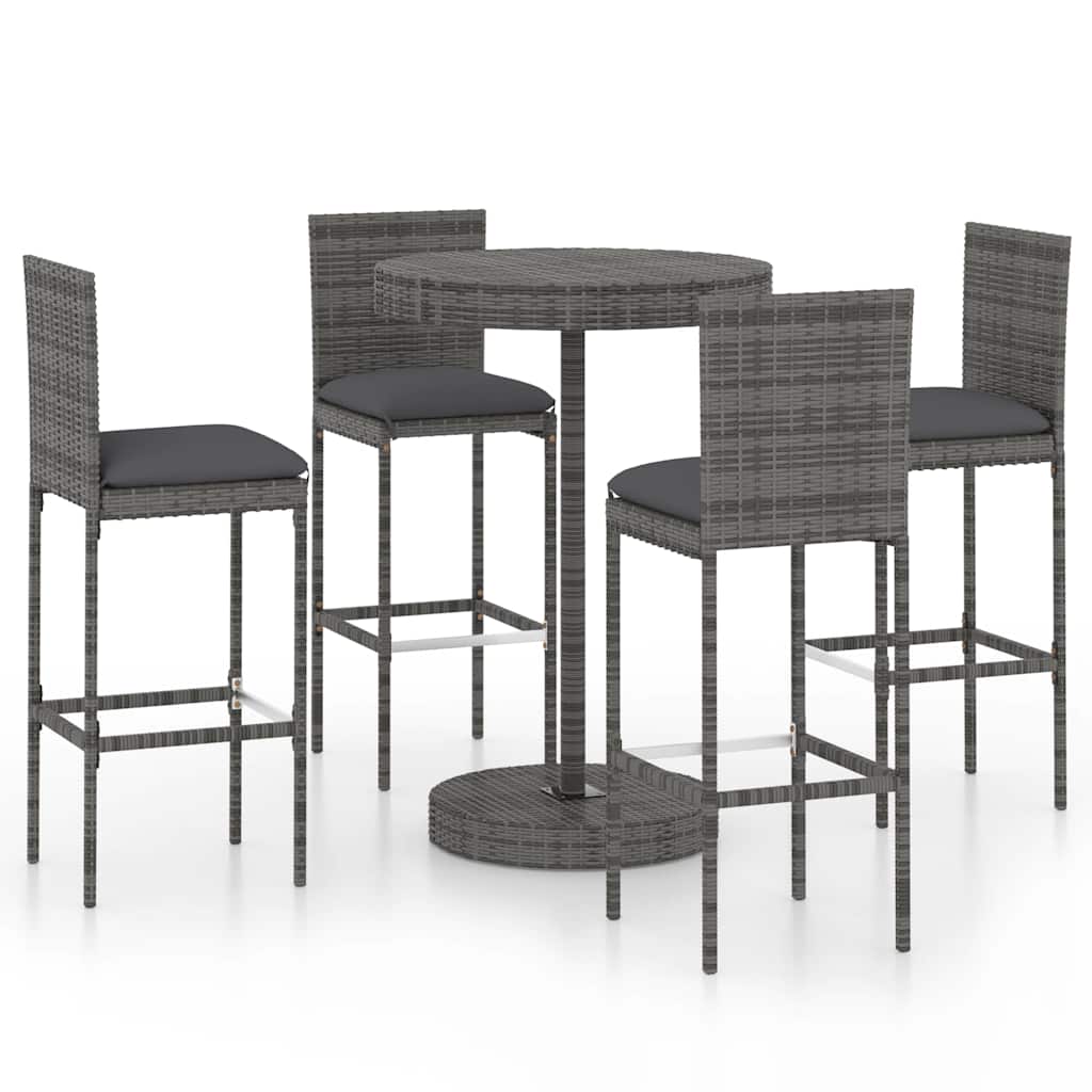 5 részes szürke polyrattan kerti bárszett párnákkal 2