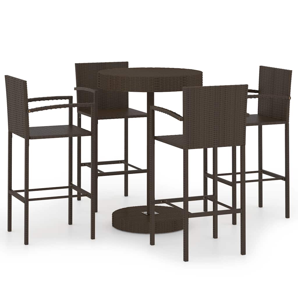 5 részes barna polyrattan kerti bárszett 2