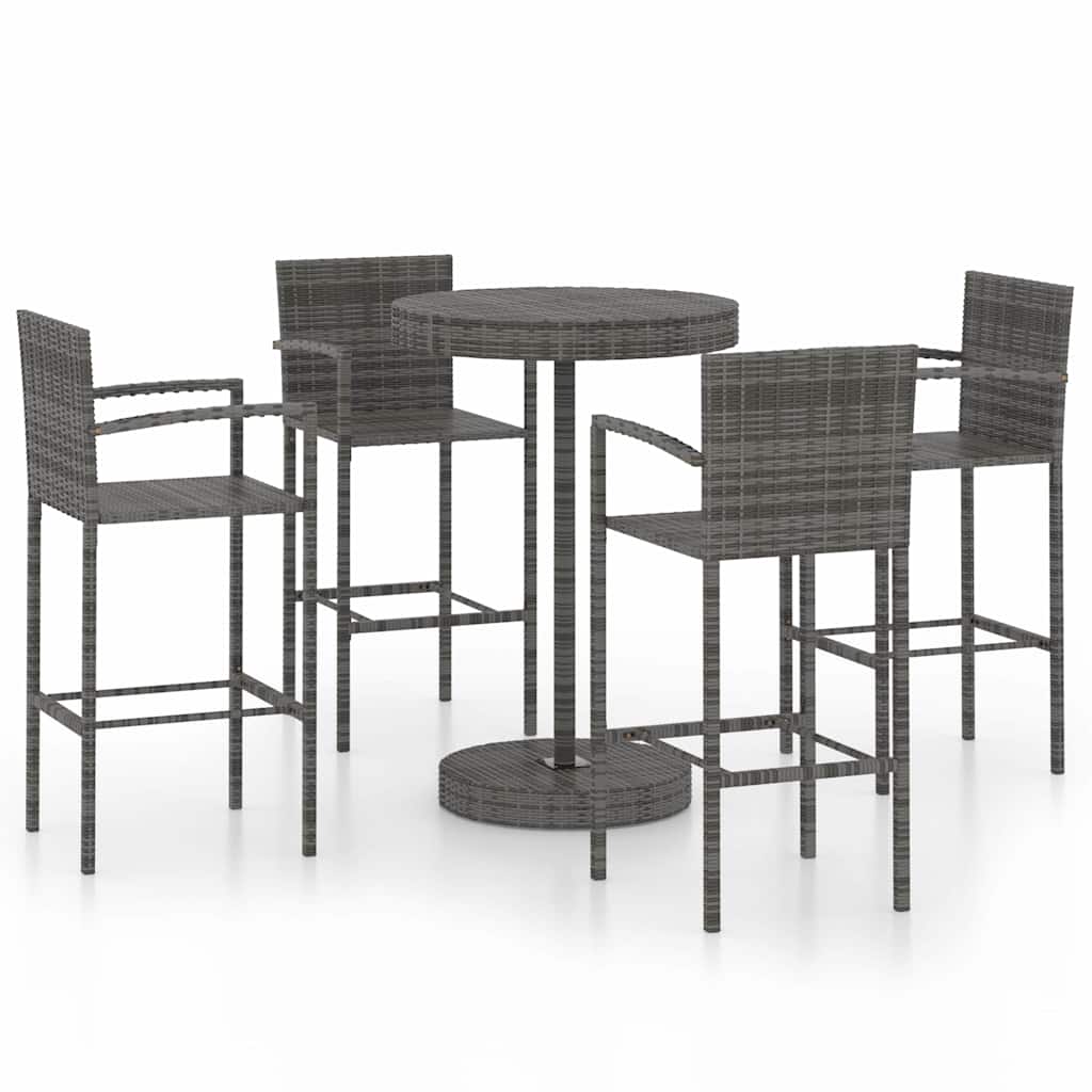 5 részes szürke polyrattan kerti bárszett 2