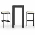 3 részes fekete polyrattan kültéri bárszett párnákkal 2