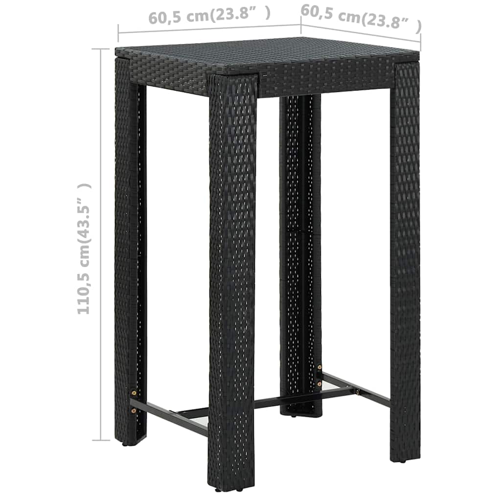 3 részes fekete polyrattan kültéri bárszett párnákkal 12