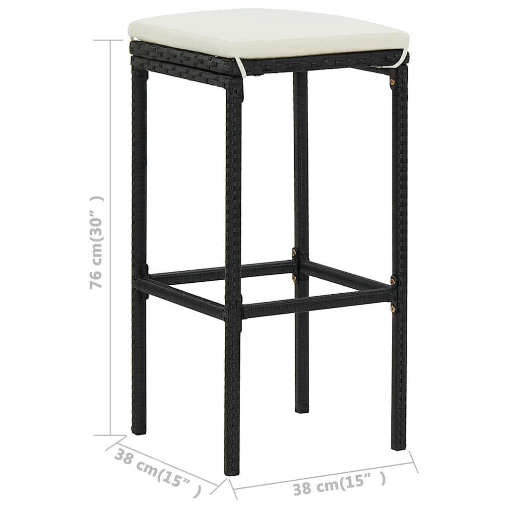 3 részes fekete polyrattan kültéri bárszett párnákkal 13
