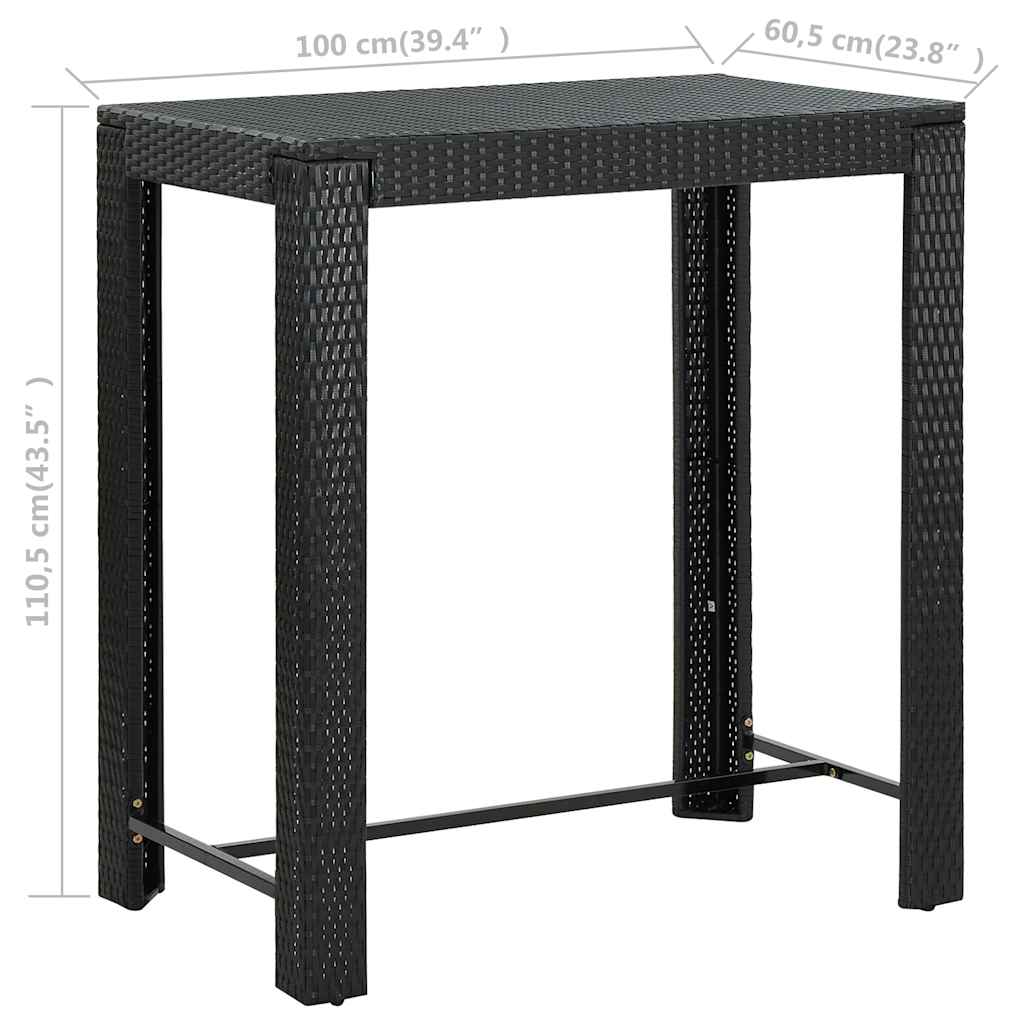 7 részes fekete polyrattan kerti bárszett párnákkal 13