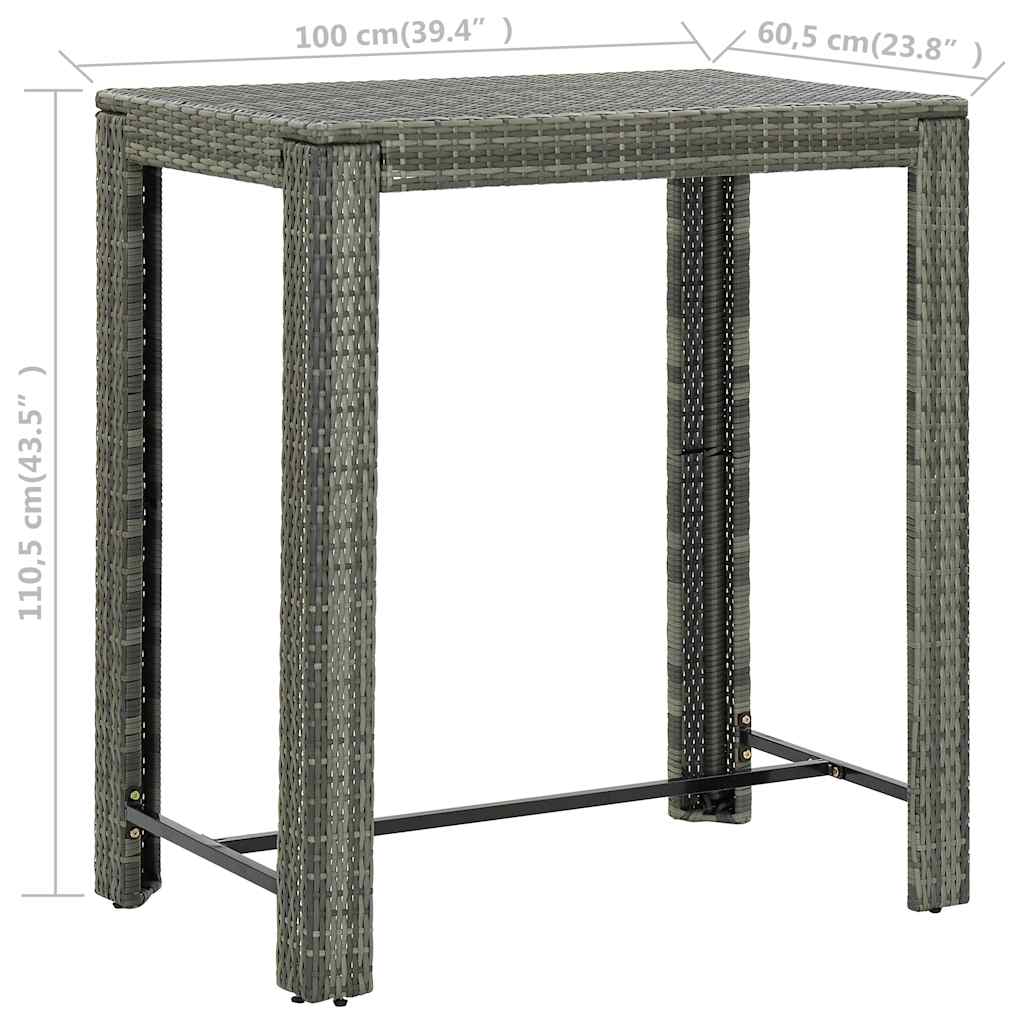 7 részes szürke polyrattan kültéri bárszett párnákkal 13