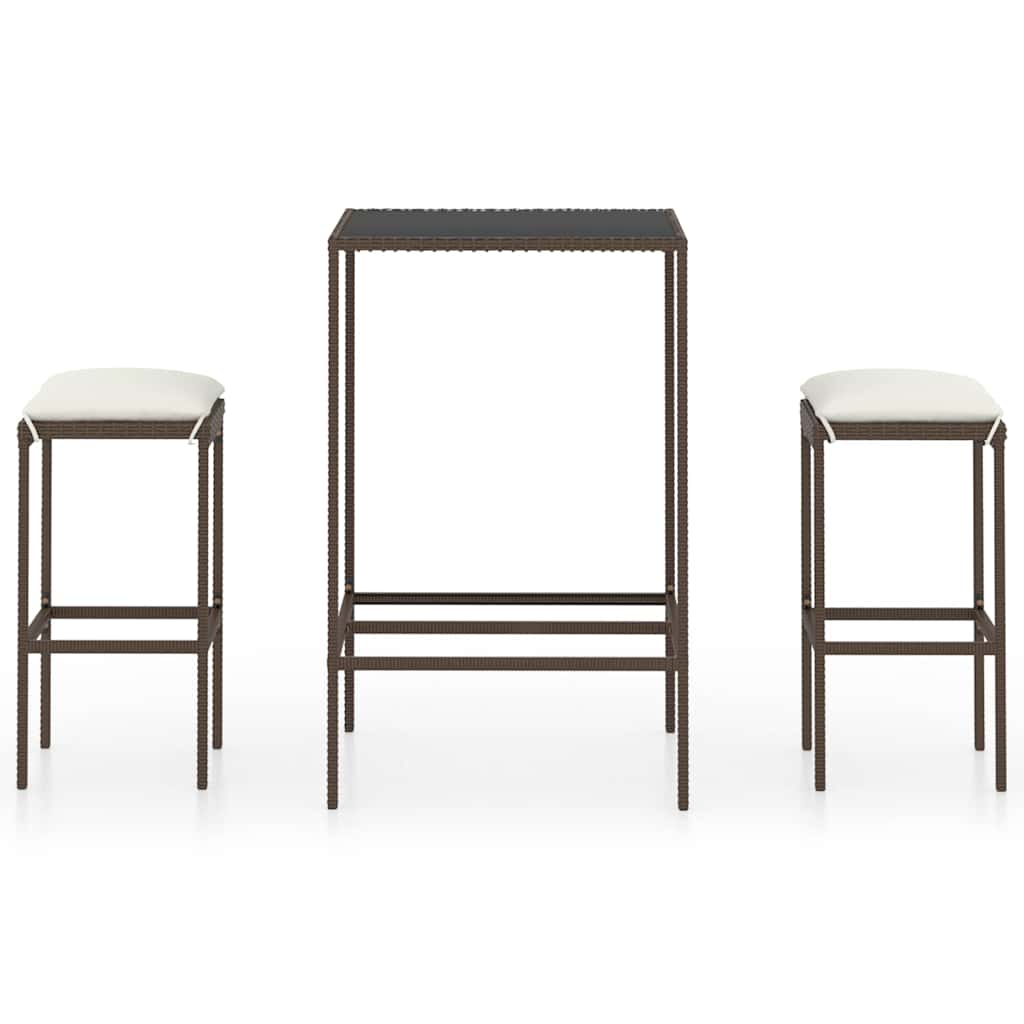 3 részes barna polyrattan kerti bárszett párnákkal 2
