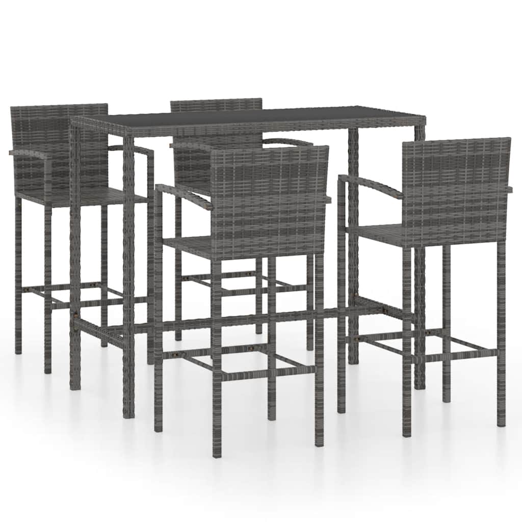 5 darabos szürke polyrattan kerti bárszett 2