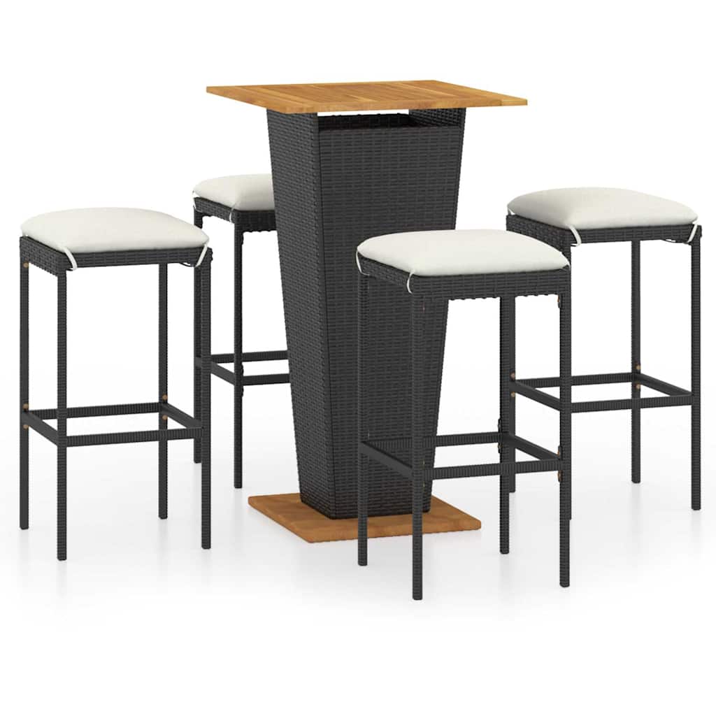 5 részes fekete polyrattan kerti bárszett párnákkal 2