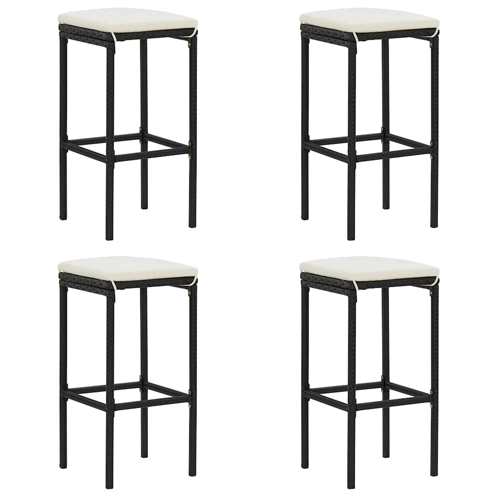 5 részes fekete polyrattan kerti bárszett párnákkal 8