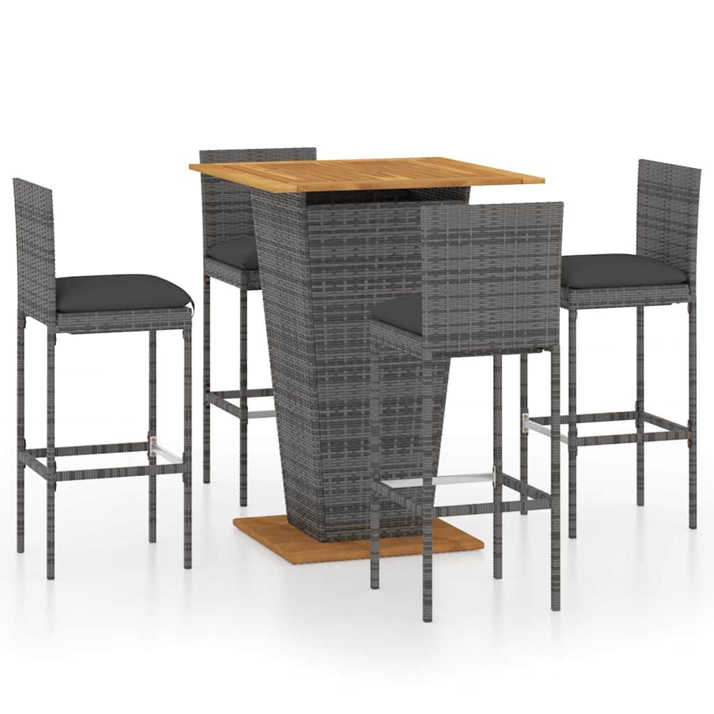 5 darabos szürke polyrattan kerti bárszett párnákkal 2