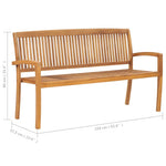 Tömör tíkfa rakásolható kerti pad párnával 159 cm 11