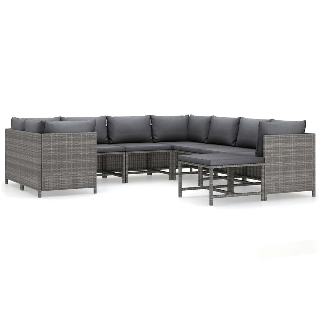 9 részes szürke polyrattan kerti bútorszett párnákkal 2