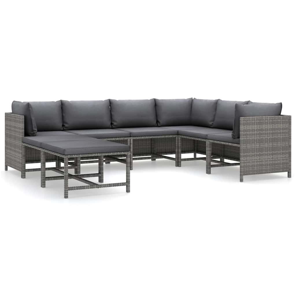 8 részes szürke polyrattan kerti ülőgarnitúra párnákkal 2