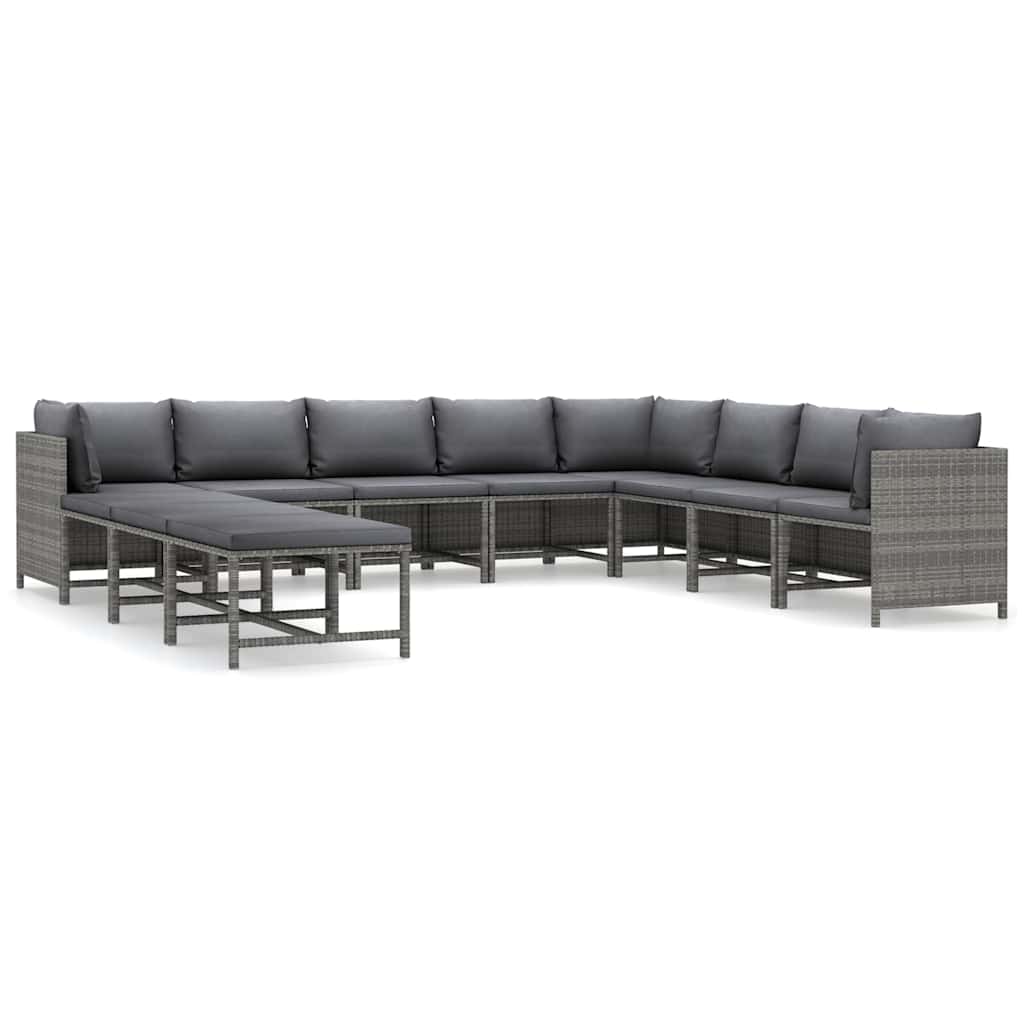 11 részes szürke polyrattan kerti ülőgarnitúra párnákkal 2