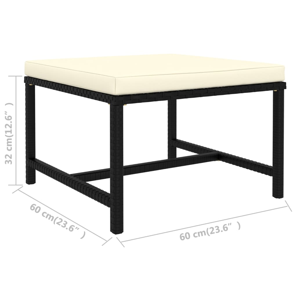 11 részes fekete polyrattan kerti bútorszett párnákkal 12