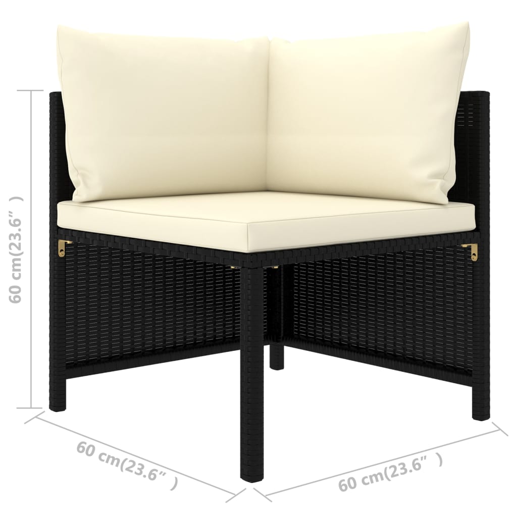 11 részes fekete polyrattan kerti bútorszett párnákkal 10