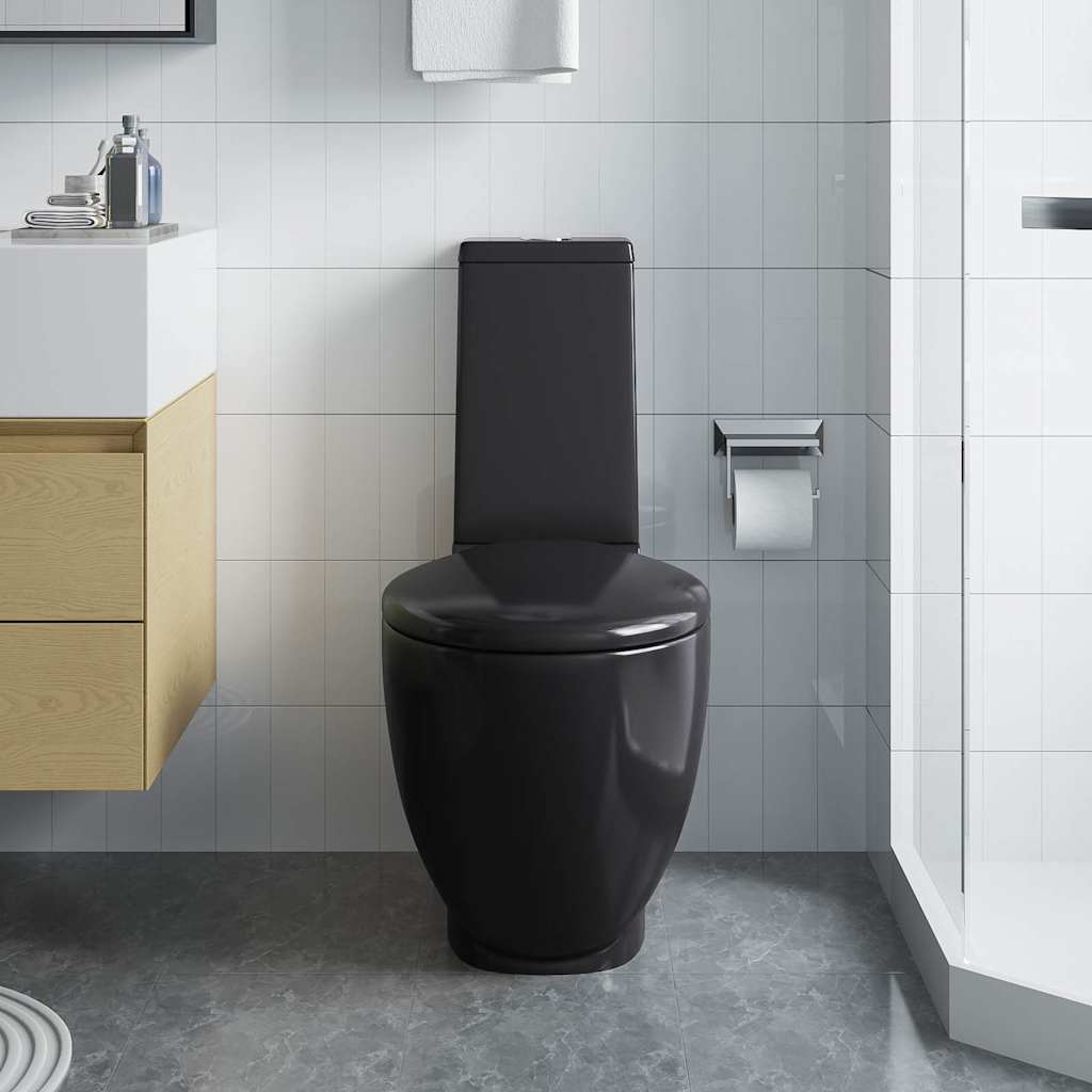 Fürdőszobai kerek fekete kerámia WC alsó vízelvezetéssel 3
