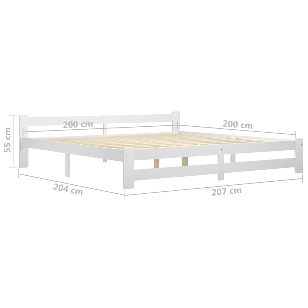 Fehér tömör fenyőfa ágykeret matrac nélkül 200 x 200 cm 6