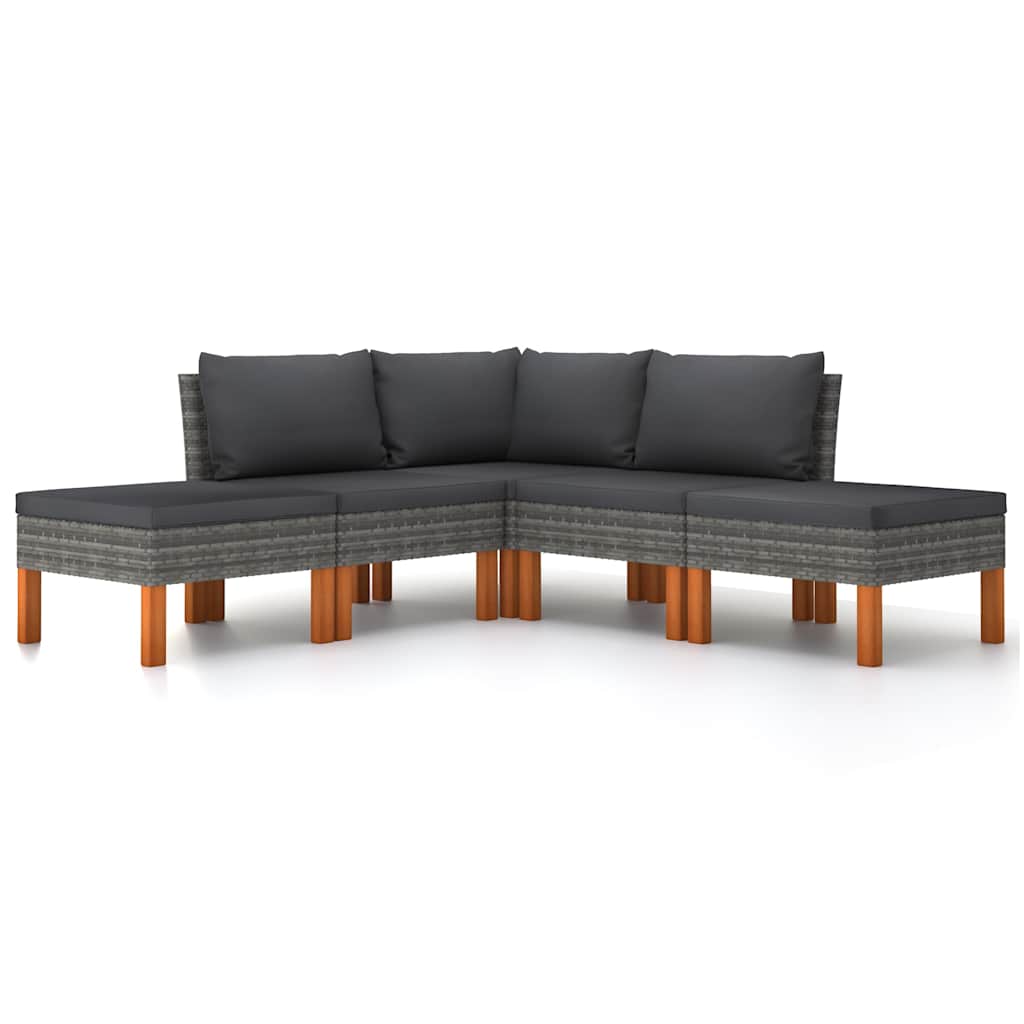 5 részes szürke polyrattan kerti ülőgarnitúra párnákkal 4