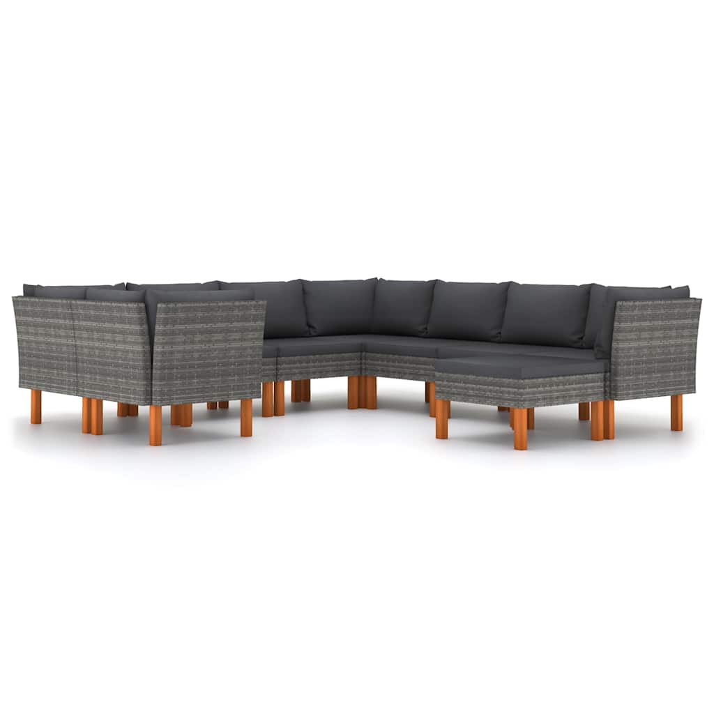9 részes szürke polyrattan kerti ülőgarnitúra párnákkal 2
