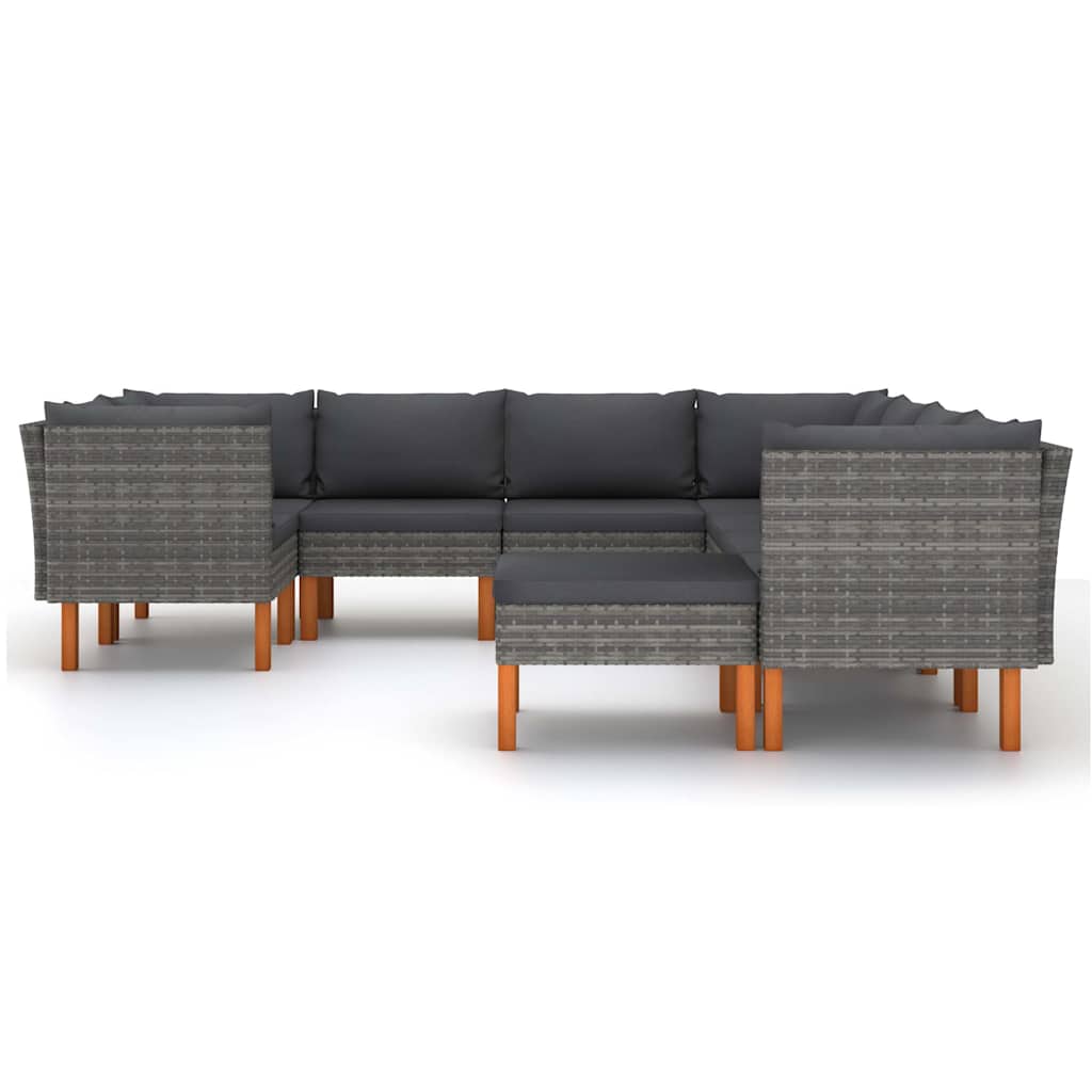 9 részes szürke polyrattan kerti ülőgarnitúra párnákkal 3
