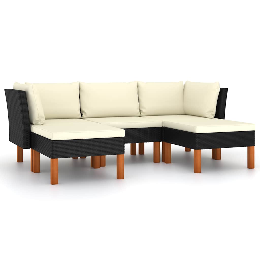 5 részes fekete polyrattan kerti ülőgarnitúra párnákkal 2