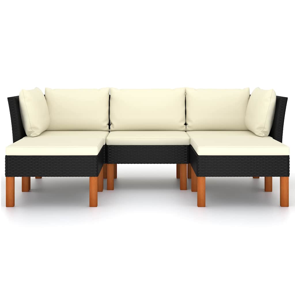 5 részes fekete polyrattan kerti ülőgarnitúra párnákkal 3