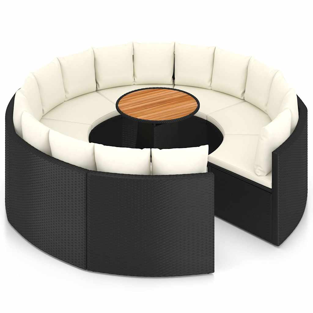 9 részes fekete polyrattan kerti kanapészett párnákkal 3