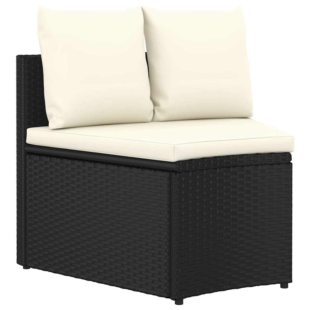 9 részes fekete polyrattan kerti kanapészett párnákkal 4