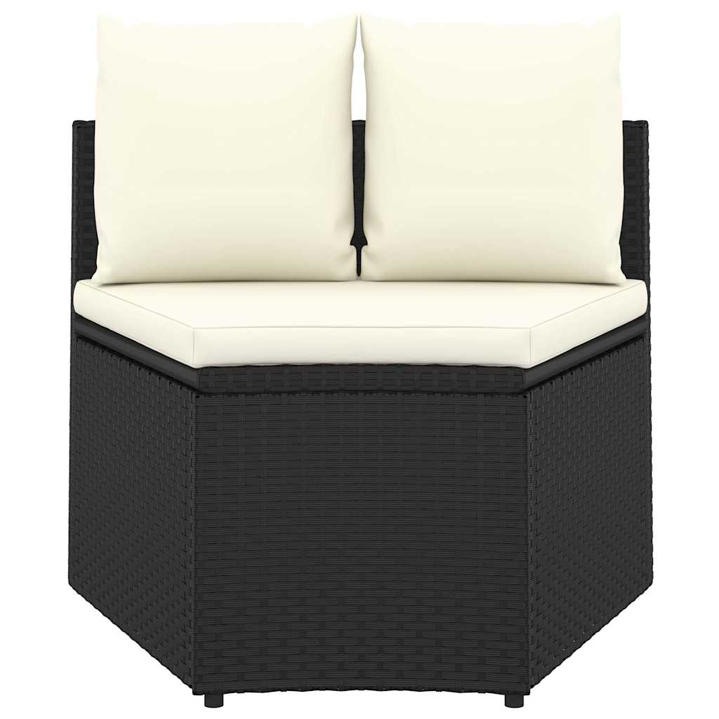 9 részes fekete polyrattan kerti kanapészett párnákkal 5