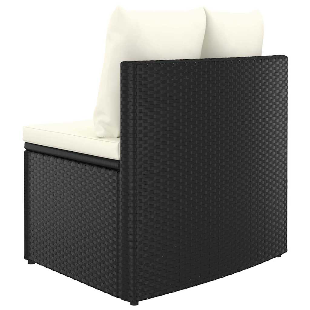 9 részes fekete polyrattan kerti kanapészett párnákkal 7