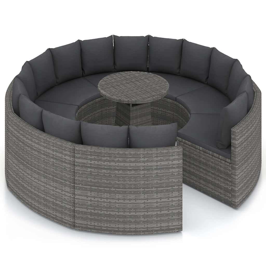 9 részes szürke polyrattan kerti kanapészett párnákkal 3