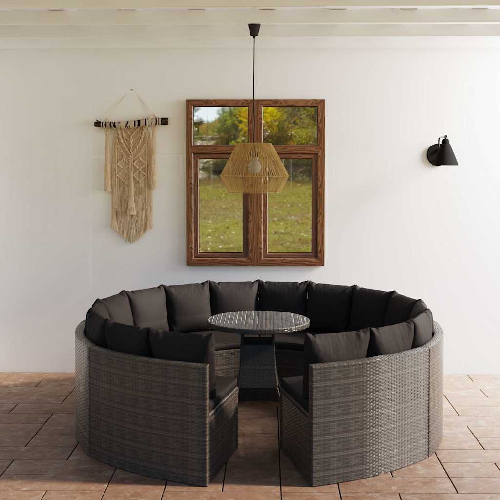 9 részes szürke polyrattan kerti kanapészett párnákkal