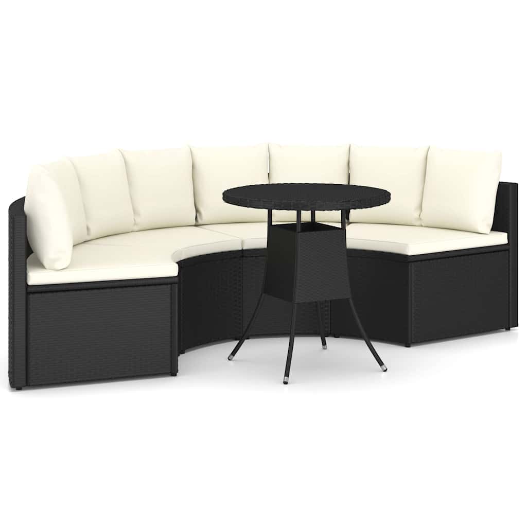 5 részes fekete polyrattan kerti kanapészett párnákkal 2