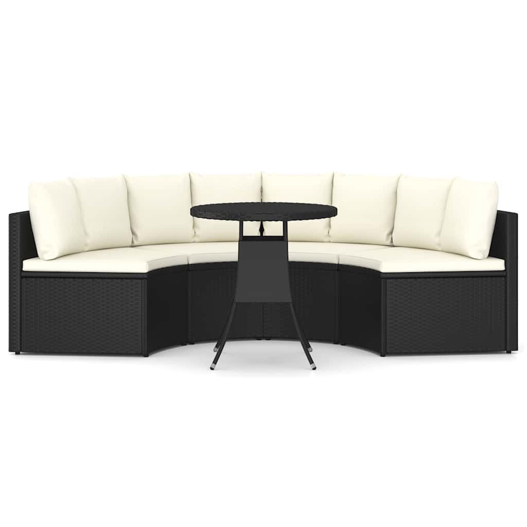 5 részes fekete polyrattan kerti kanapészett párnákkal 3