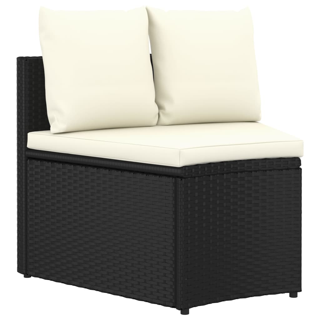 5 részes fekete polyrattan kerti kanapészett párnákkal 4