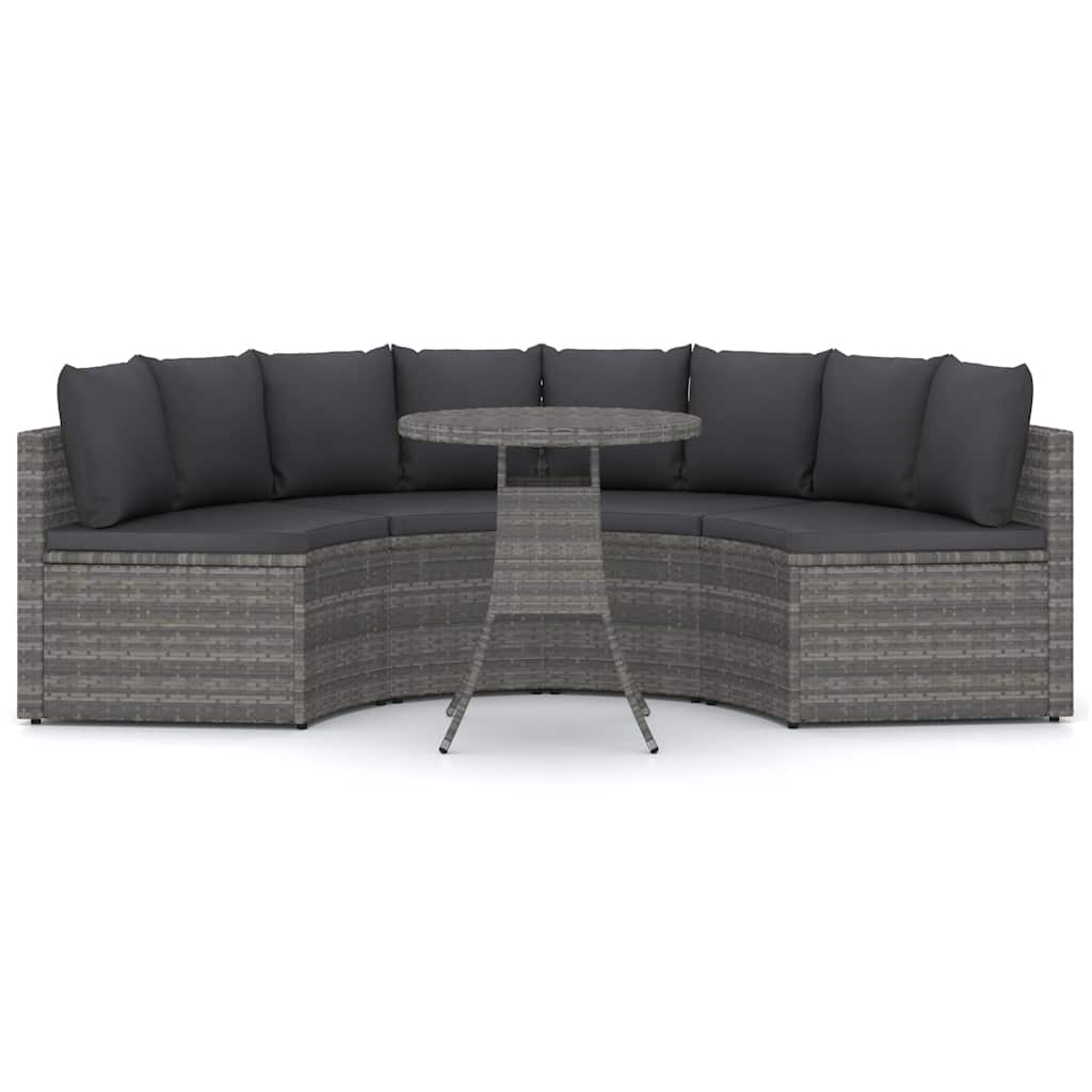 5 részes szürke polyrattan kerti kanapészett párnákkal 3