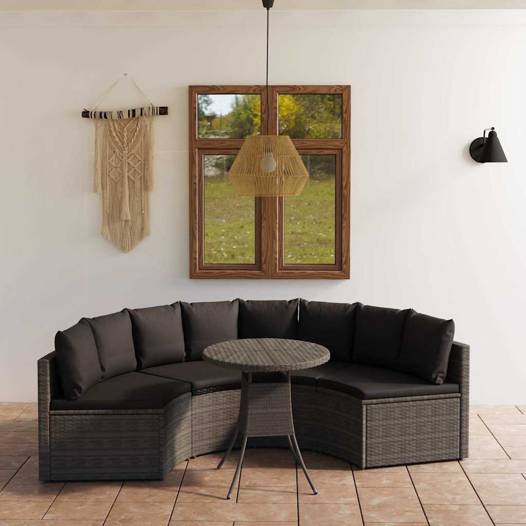 5 részes szürke polyrattan kerti kanapészett párnákkal