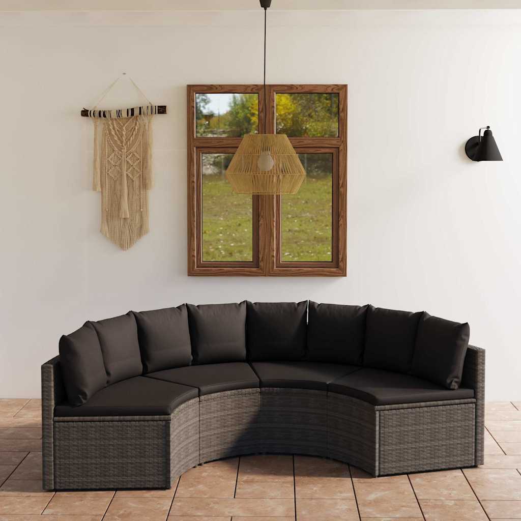 4 részes szürke polyrattan kerti kanapészett párnákkal