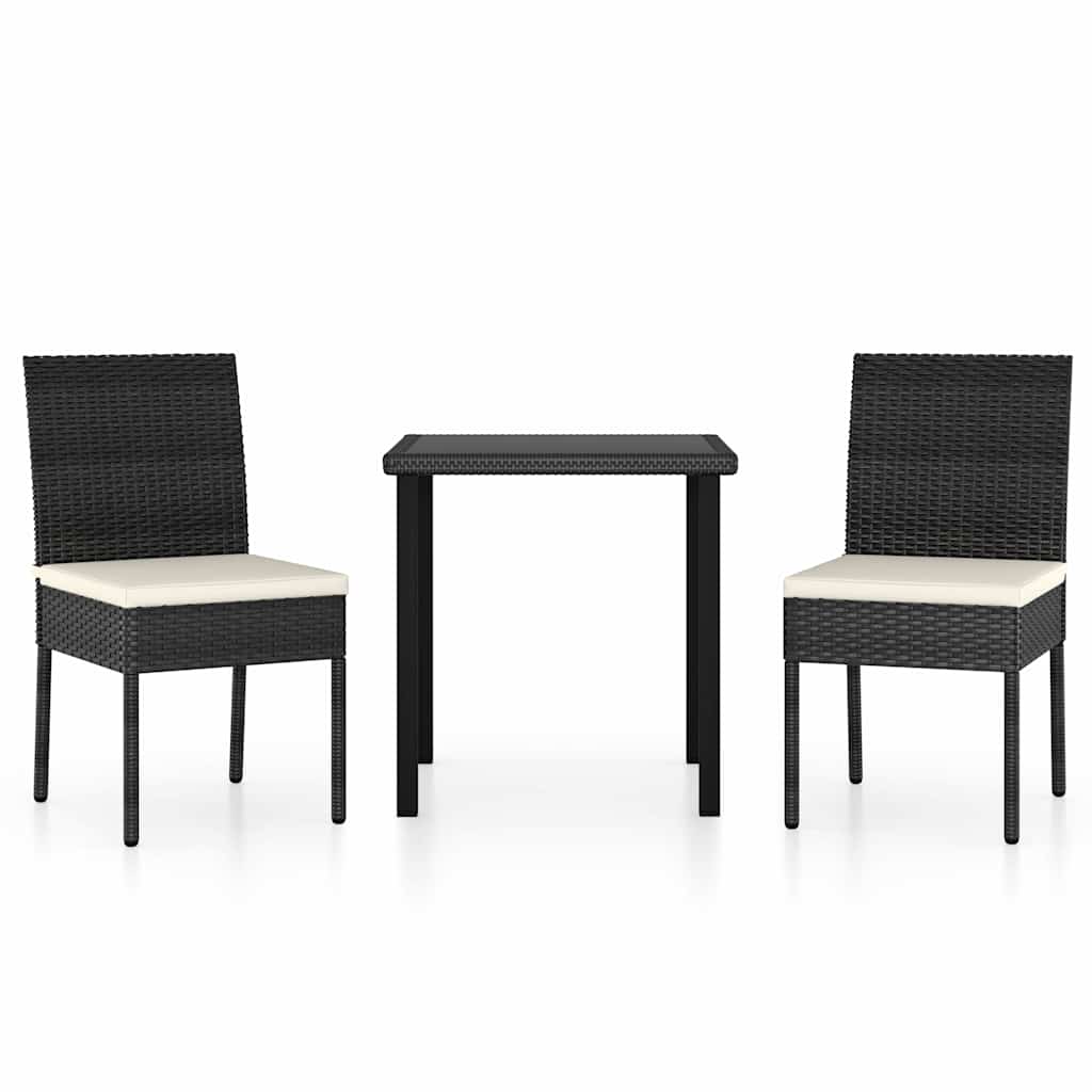 3 részes fekete polyrattan kerti étkezőgarnitúra 2