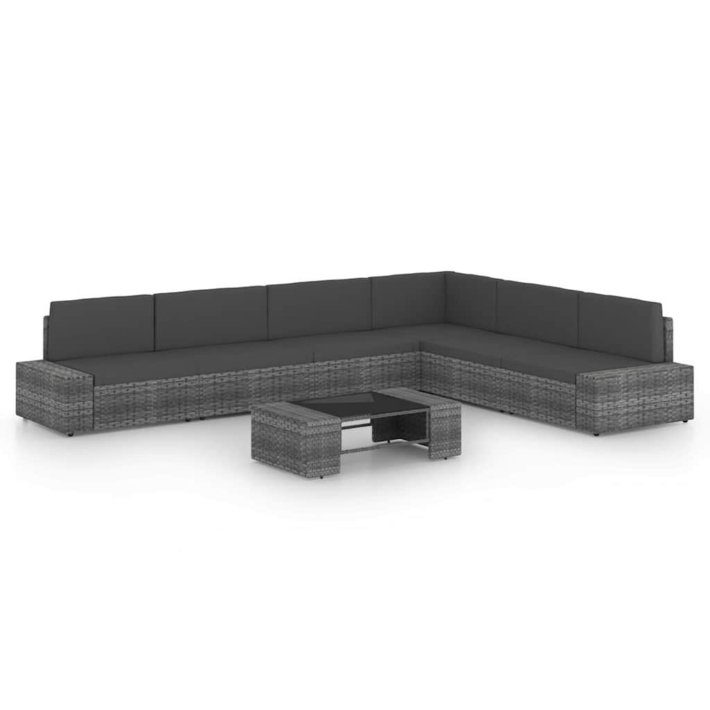 7 részes szürke polyrattan kerti ülőgarnitúra párnákkal