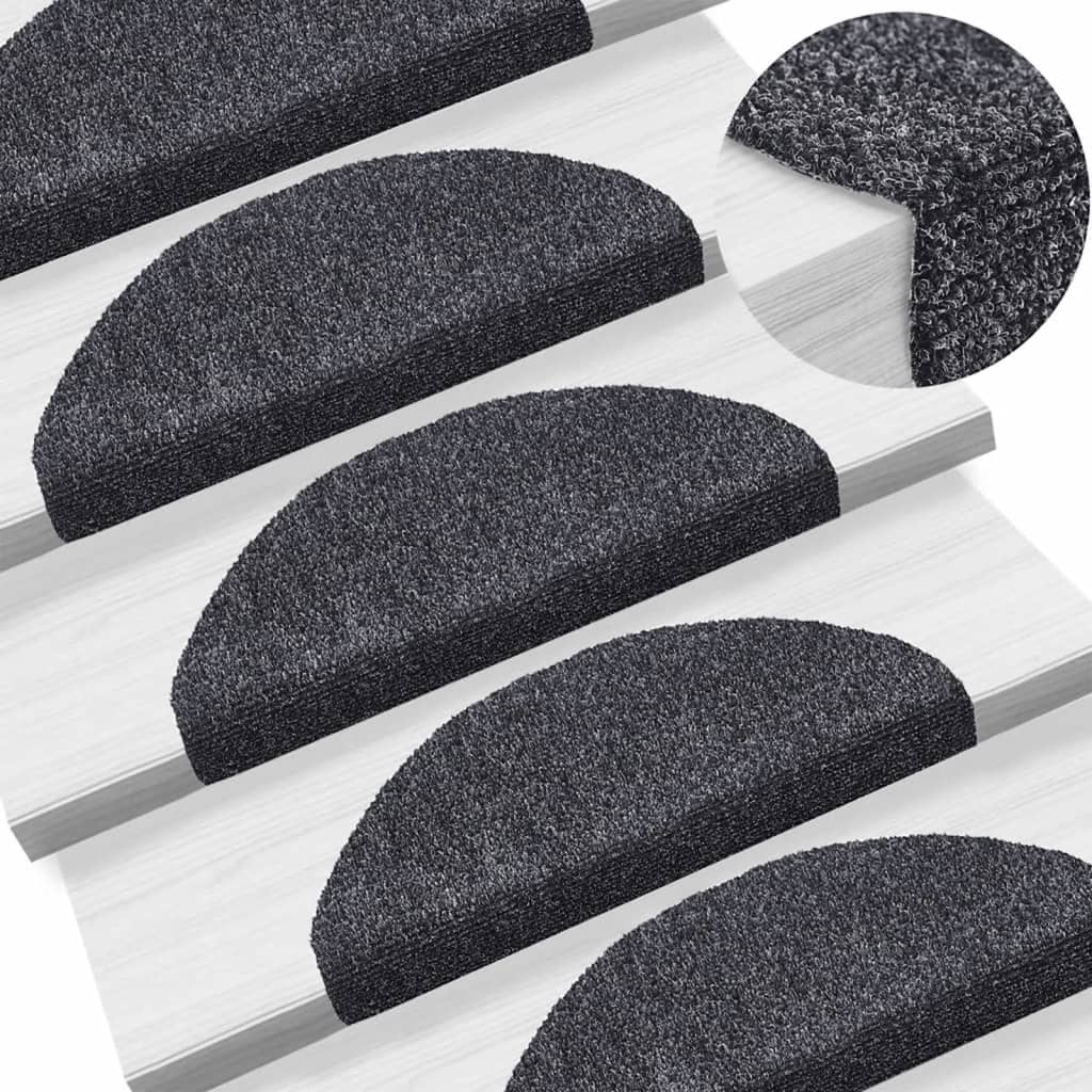 10 db öntapadós lépcsőszőnyeg, 65 x 21 x 4 cm, sötétszürke, nagy félkör alakú