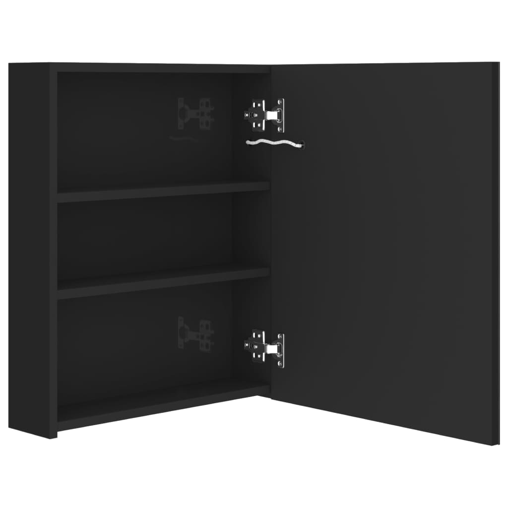 Fényes fekete LED-es tükrös fürdőszobaszekrény 50 x 14 x 60 cm 5