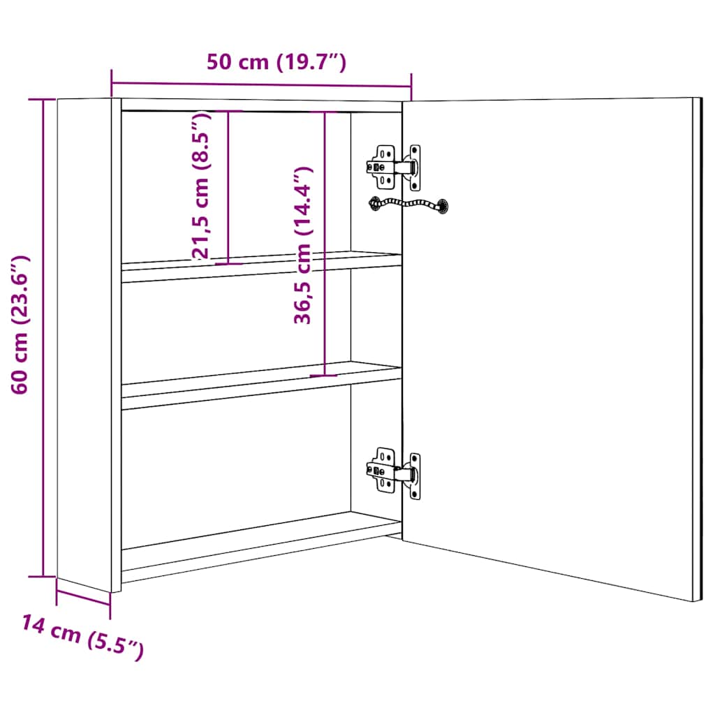 Fényes fekete LED-es tükrös fürdőszobaszekrény 50 x 14 x 60 cm 8
